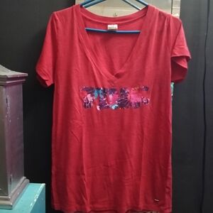 Victoria's Secret Red V-Neck Tee with Graphic